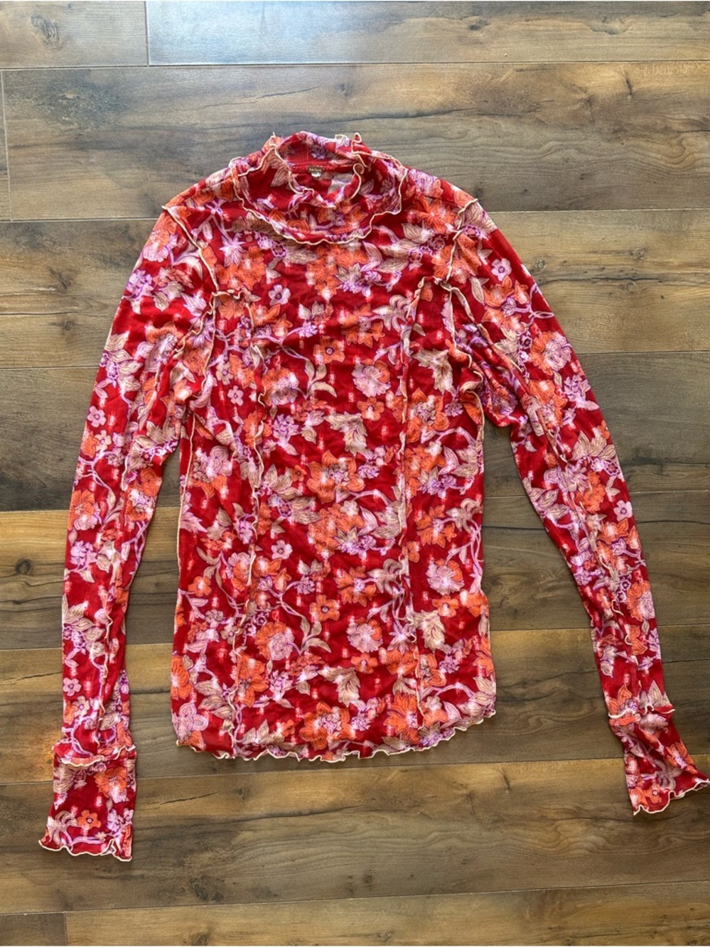 Free People Floral Mesh Top Red Sheer Y2K Fairy Grunge Festival - Picture 4 of 9